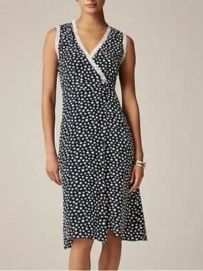 💙J. Crew x Rouje 🤍 Navy Polka Dot Asymmetrical Dress. Size 4